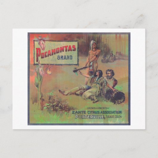 Pocahontas Oranje LabelPorterville, CA Briefkaart (Voorkant)
