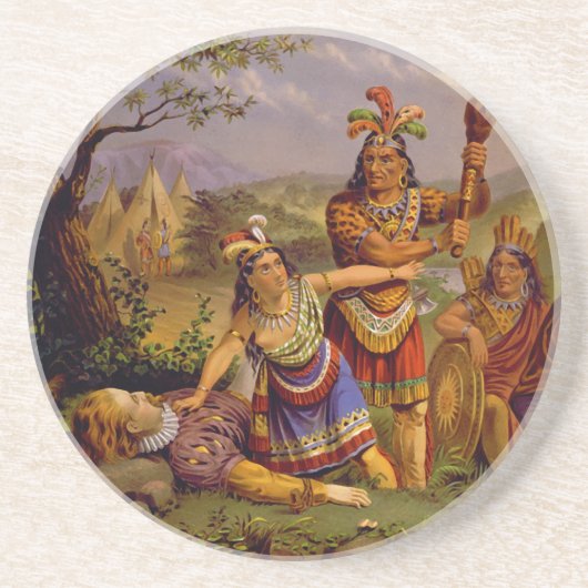 Pocahontas Saving the Life of Kapitein John Smith Zandsteen Onderzetter (Voorkant)