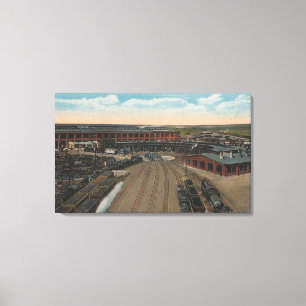 Pocatello, ID - Train Depot Round House en Canvas Afdruk