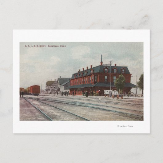 Pocatello, ID - Treinen en mensen rond treinen Briefkaart (Voorkant)