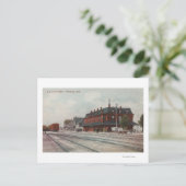 Pocatello, ID - Treinen en mensen rond treinen Briefkaart (Staand voorkant)