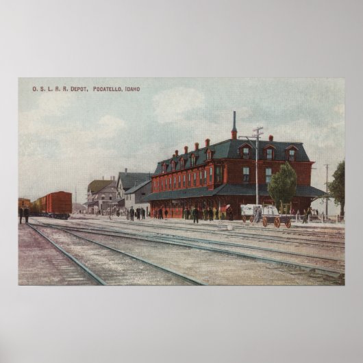 Pocatello, ID - Treinen en mensen rond treinen Poster (Voorkant)