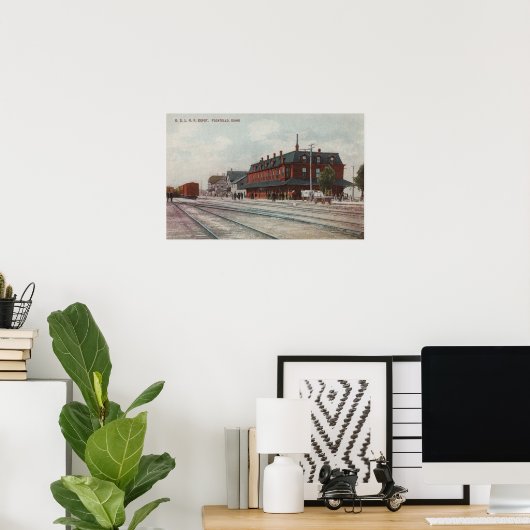 Pocatello, ID - Treinen en mensen rond treinen Poster (Thuiskantoor)