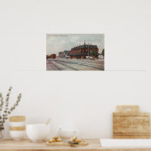 Pocatello, ID - Treinen en mensen rond treinen Poster (Keuken)