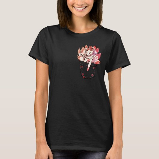 Pocket Cute Kitsune Fox T-shirt (Voorkant)