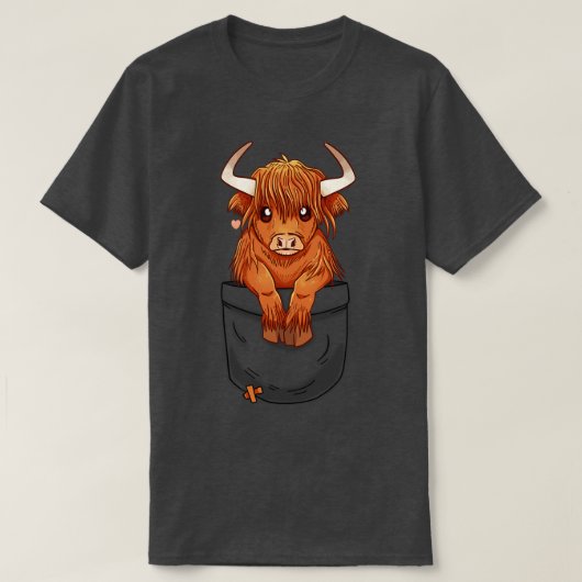 Pocket Cute Scottish Highland Koe T-shirt (Design voorkant)