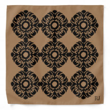 Pocket Handkerchief - Black Pattern Tan Initialen