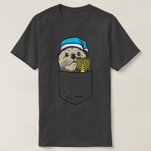 Pocket Jewish Otter Menorah Hanukkah Chanukah Anim T-shirt (Design voorkant)