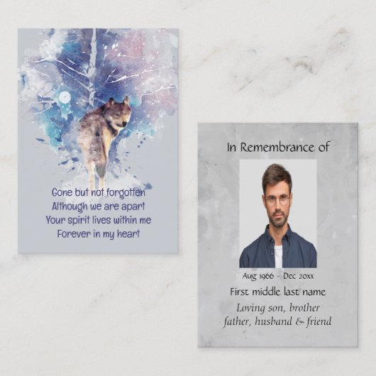 Pocket Keepomwille Memorial Herdenking Wolf Visitekaartje (Voorkant / Achterkant)