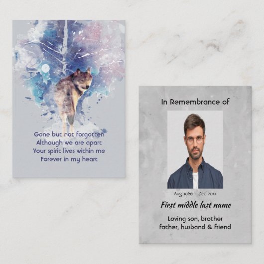 Pocket Keepomwille Memorial Herdenking Wolf Visitekaartje (Voorkant / Achterkant)