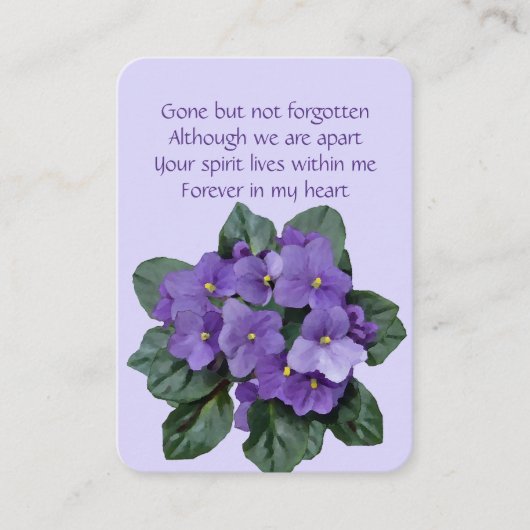 Pocket Keepsake Memorial African Violet Paarse Visitekaartje (Voorkant)