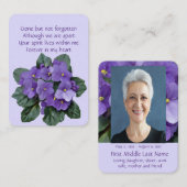 Pocket Keepsake Memorial African Violet Paarse Visitekaartje (Voorkant / Achterkant)
