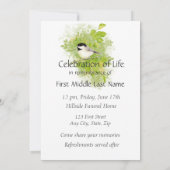 Pocket Keepsake Memorial Chickadee Natuur Vogelkun Kaart (Achterkant)