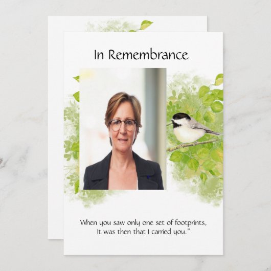 Pocket Keepsake Memorial Chickadee Natuur Vogelkun Kaart (Voorkant / Achterkant)