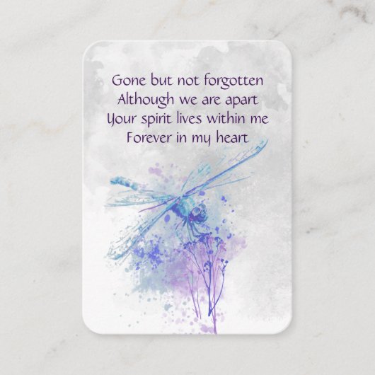 Pocket Keepsake Memorial Herdenking Dragonfly kuns Visitekaartje (Voorkant)