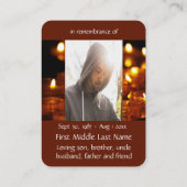 Pocket Keepsake Memorial kaarslicht Visitekaartje (Achterkant)
