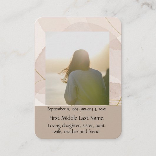 Pocket Keepsake Memorial Uil Vogel Visitekaartje (Voorkant)