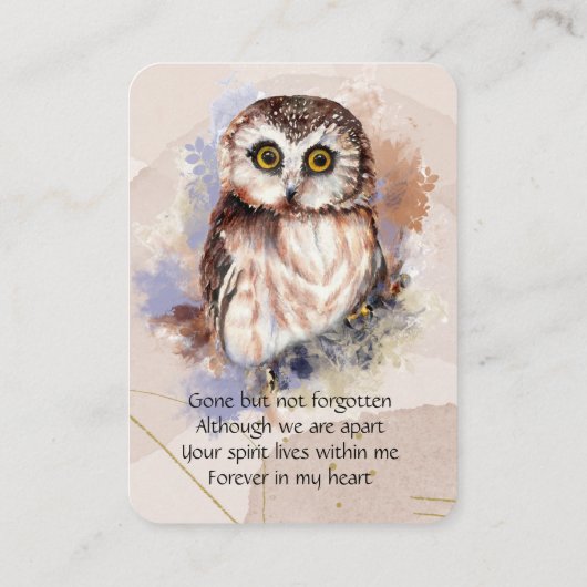 Pocket Keepsake Memorial Uil Vogel Visitekaartje (Achterkant)