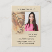 Pocket Keepsake Memorial voor paardenfans Visitekaartje (Achterkant)