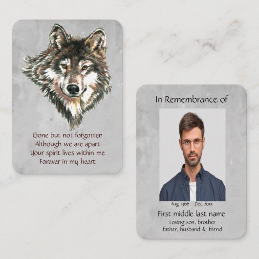 Pocket Keepsake Memorial voor Wolf Lovers Fans Visitekaartje (Voorkant / Achterkant)