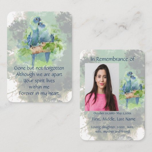 Pocket Keepsake Remembrance Tropische Papegaaien B Visitekaartje (Voorkant / Achterkant)
