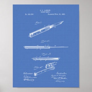 Pocket Knife 1893 Patent Art Blueprint Poster