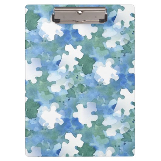 Pocket-map van geschilderd blauw en groen puzzelst klembord (Voorkant)