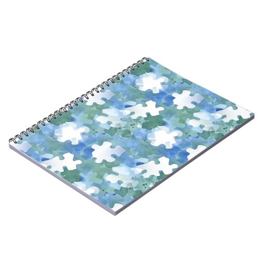 Pocket-map van geschilderd blauw en groen puzzelst notitieboek (Linkerzijde)