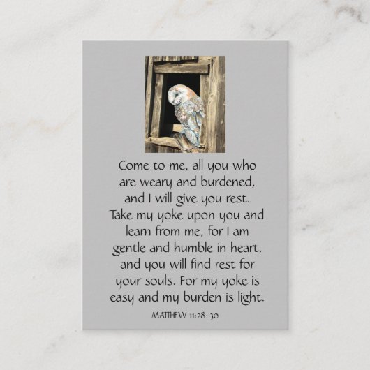 Pocket Memorial Foto Prayer Barn Owl Visitekaartje (Voorkant)