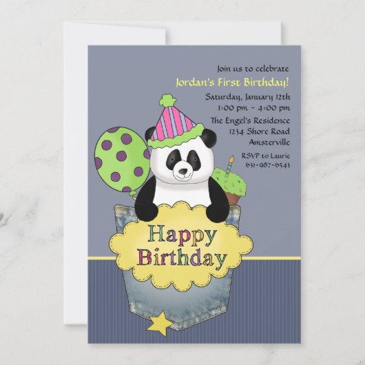 Pocket Panda Birthday Party Invitation Kaart (Voorkant)