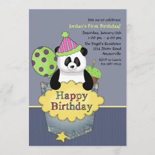 Pocket Panda Birthday Party Invitation Kaart