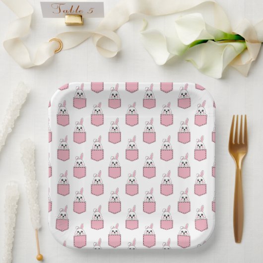 Pocket Pet Bunny Pattern Papieren Bordje (Huwelijk)