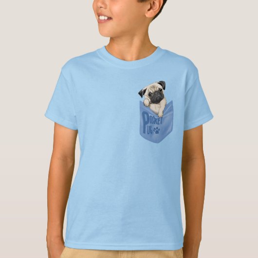 Pocket Pug Blue Kinder T-shirt (Voorkant)