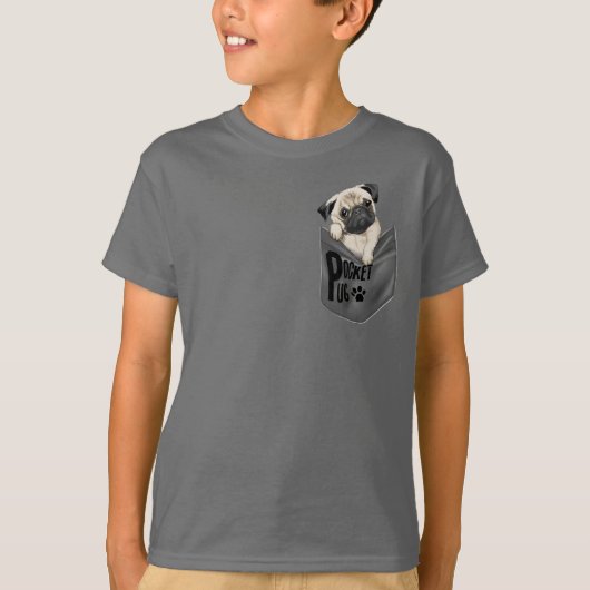 Pocket Pug Kinder grijs T-shirt (Voorkant)