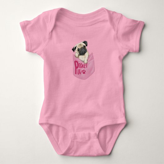 Pocket Pug roze Baby Romper (Voorkant)
