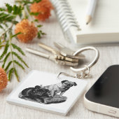 Pocket Pugs, gearceerde kunst Sleutelhanger (Voorkant Rechts)