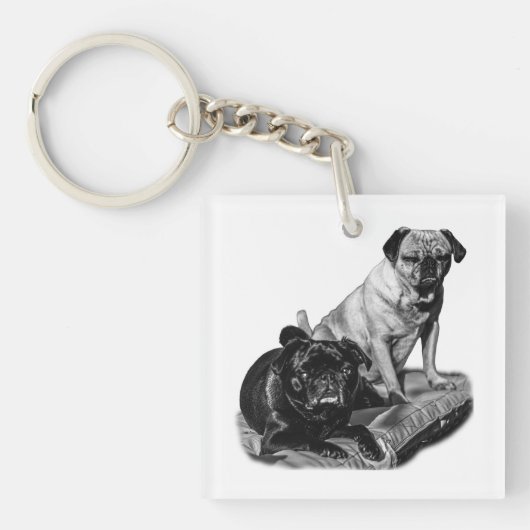 Pocket Pugs, gearceerde kunst Sleutelhanger (voorkant)