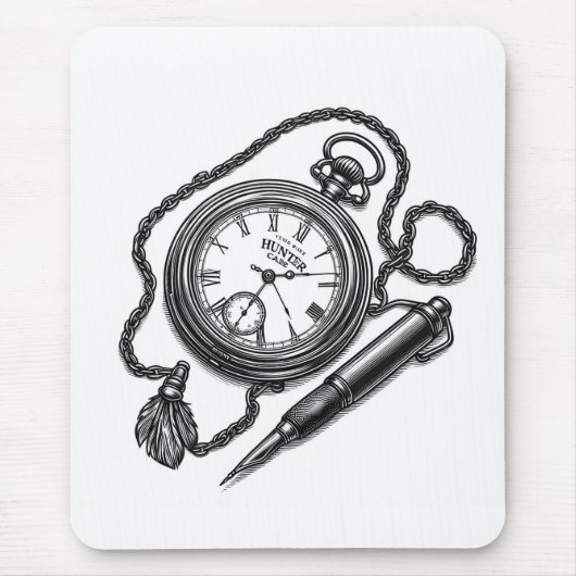  Pocket Watch & Pen Sketch Art Muismat (Voorkant)