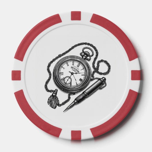  Pocket Watch & Pen Sketch Art Poker Chips (Voorkant)