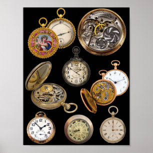 Pocket Watts Tijd Steampunk Objects Collage Poster