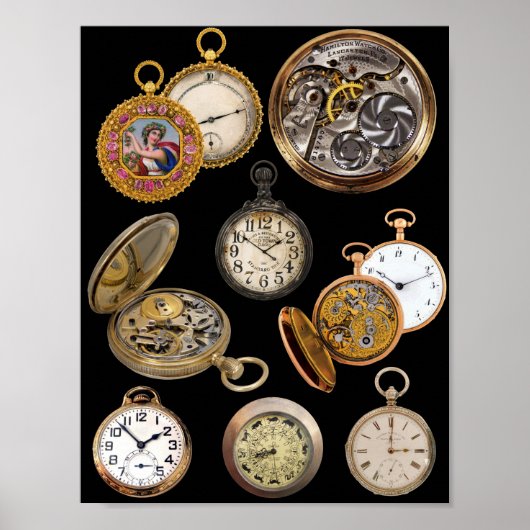 Pocket Watts Tijd Steampunk Objects Collage Poster (Voorkant)