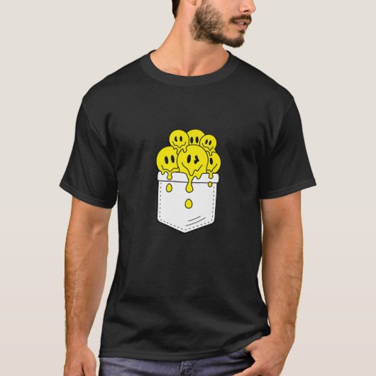 Pocket Yellow Smile Faces Melding Happiness Graphi T-shirt (Voorkant)