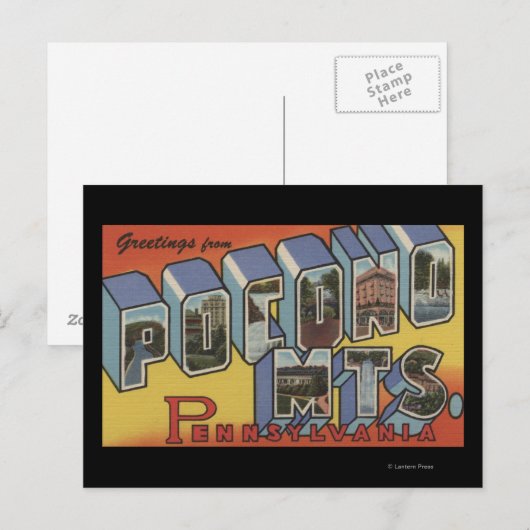Pocono-bergen - grote letterscènes briefkaart (Voorkant / Achterkant)