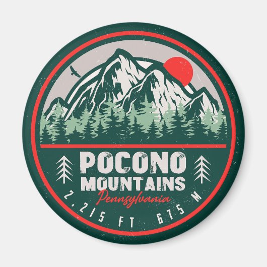 Pocono Mountains PA Retro Sunset Souvenirs Magneet (Voorkant)