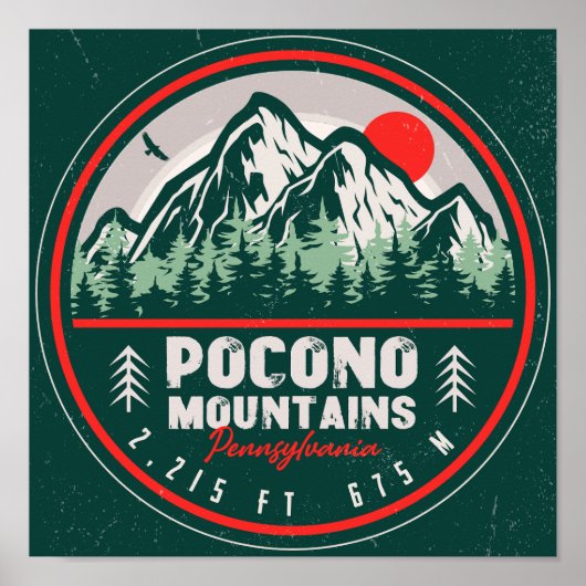 Pocono Mountains PA Retro Sunset Souvenirs Poster (Voorkant)