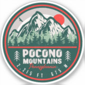 Pocono Mountains PA Retro Sunset Souvenirs Sticker (Voorkant)