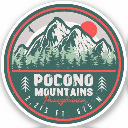 Pocono Mountains PA Retro Sunset Souvenirs Sticker (Voorkant)