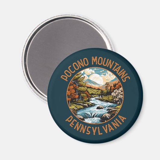 Pocono Mountains Pennsylvania Sunset Retro Art Magneet (Voorkant / Achterkant)