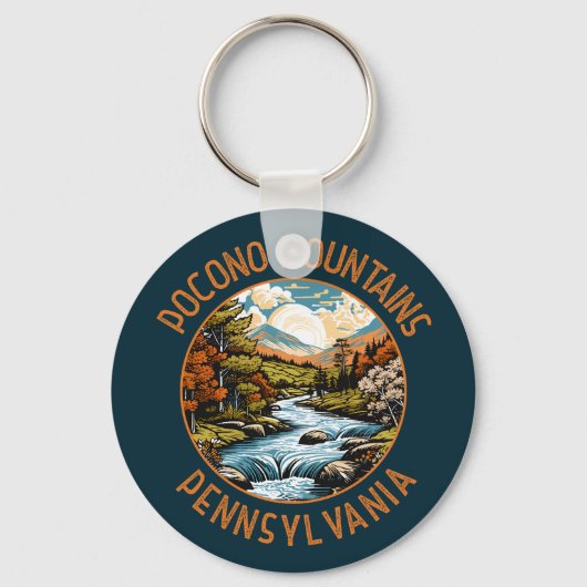 Pocono Mountains Pennsylvania Sunset Retro Art Sleutelhanger (Voorkant)