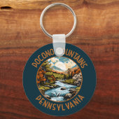 Pocono Mountains Pennsylvania Sunset Retro Art Sleutelhanger (Achterkant)